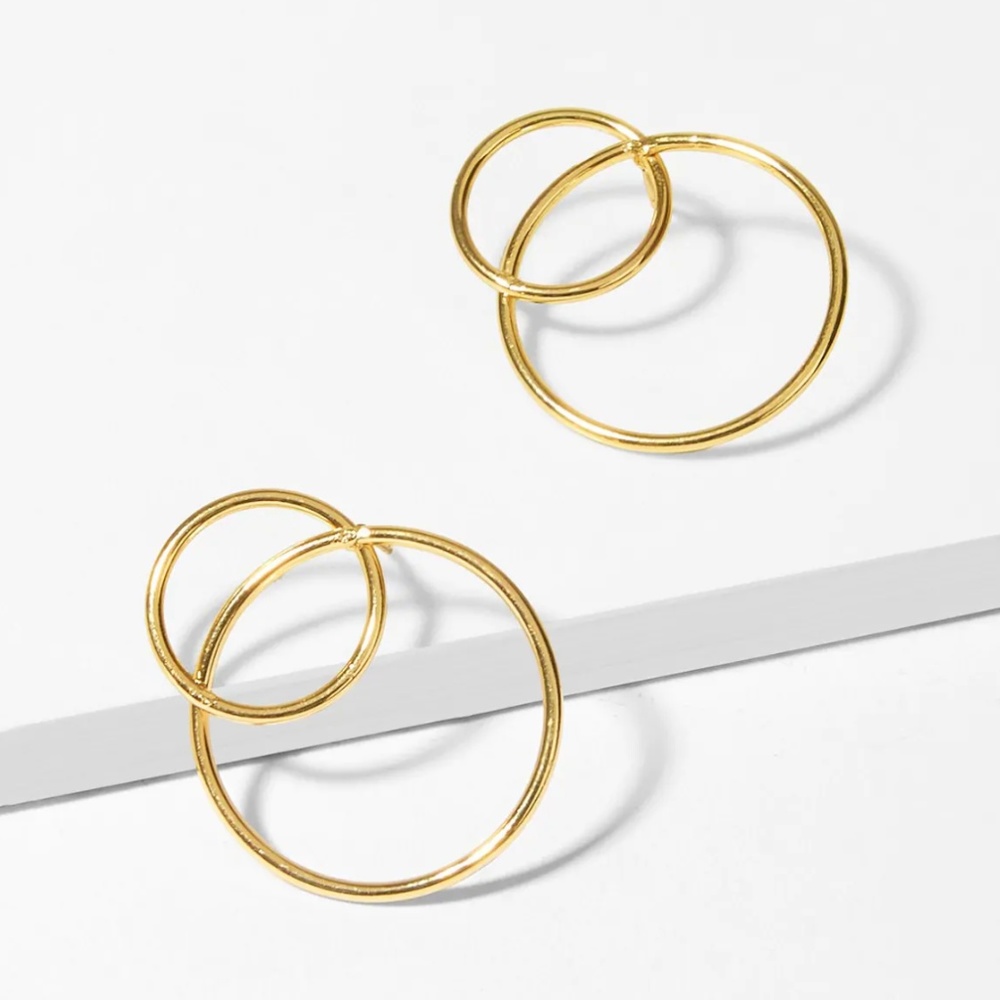 NWT Double Circle Gold Hoop Earrings - Picture 1 of 4
